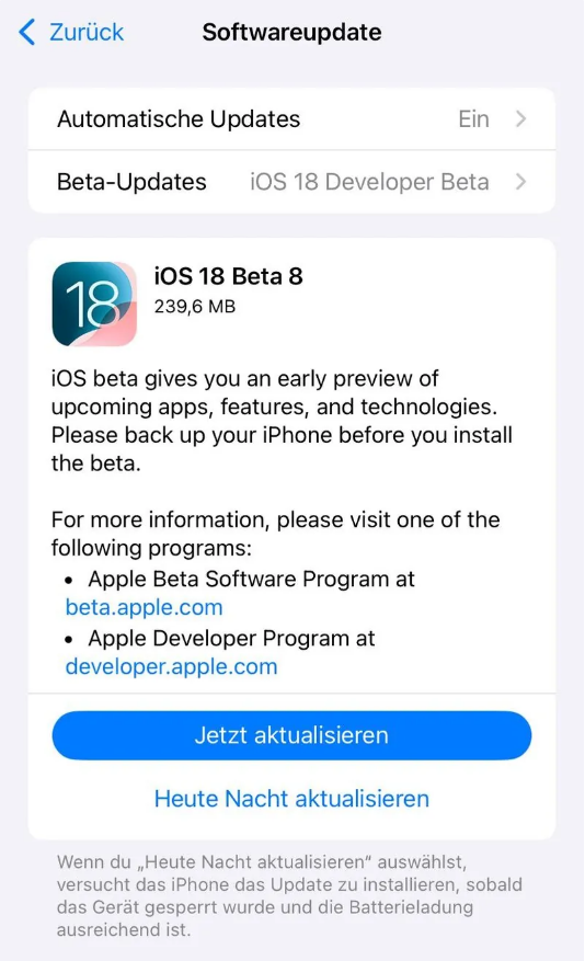 江州苹果手机维修分享苹果 iOS / iPadOS 18 开发者预览版 Beta 8 发布 